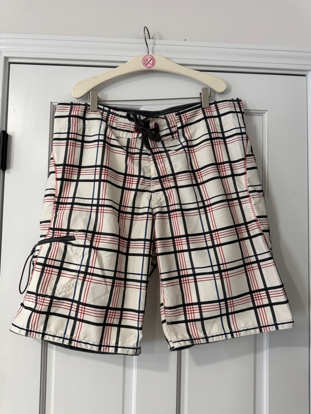 H&M Vintage Y2K White Black Red  Plaid Shorts
Men's Cargo Swim Surfing Pocket 36